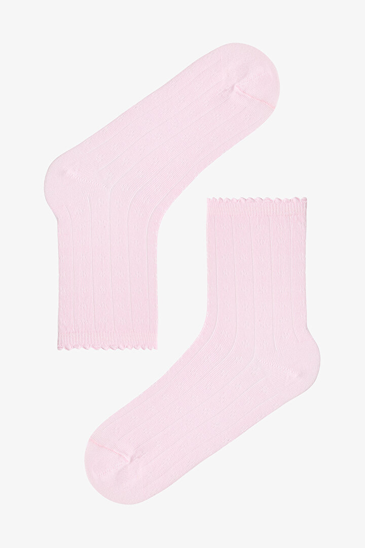 Beyaz - Açık Pembe Rosy Frill 2'li Soket Çorap - 2