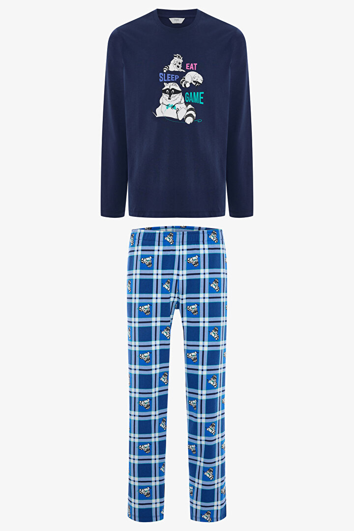 Man Crew Neck Animal Patterned Pajama Set - 1
