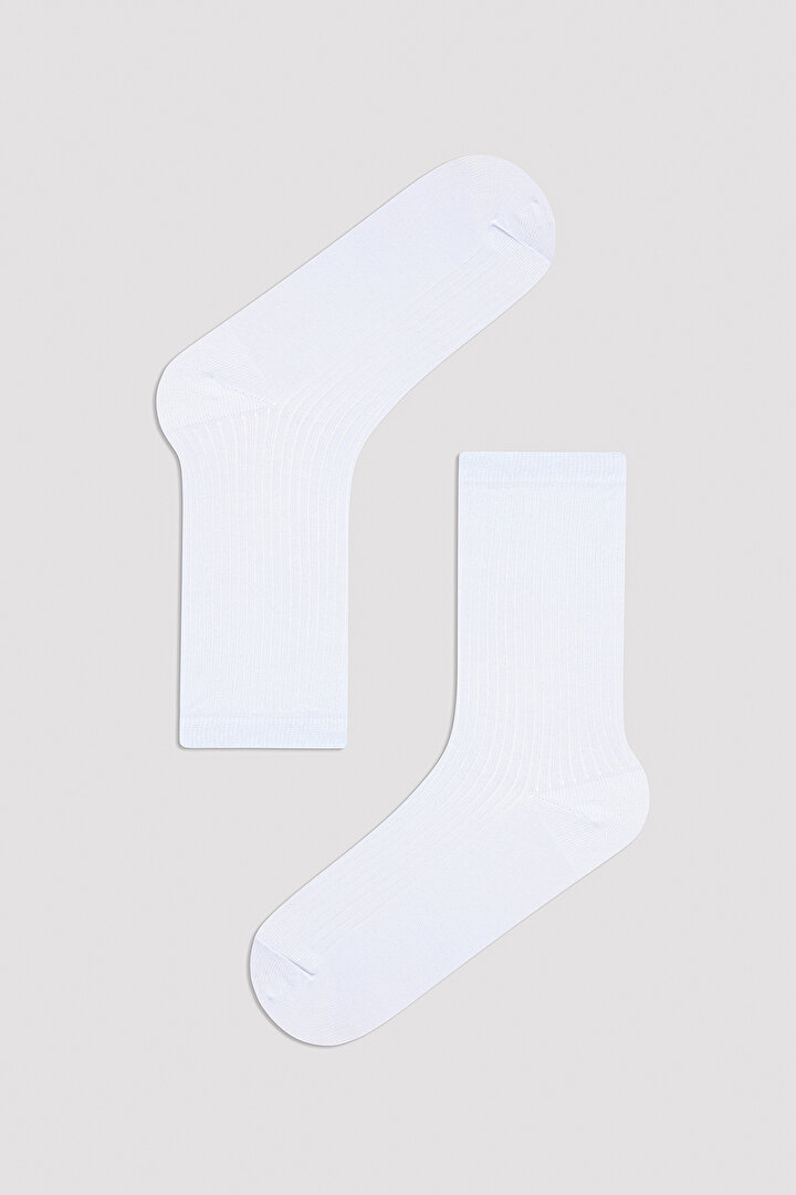 Basic Rib Beyaz 3lü Soket Çorap - 2