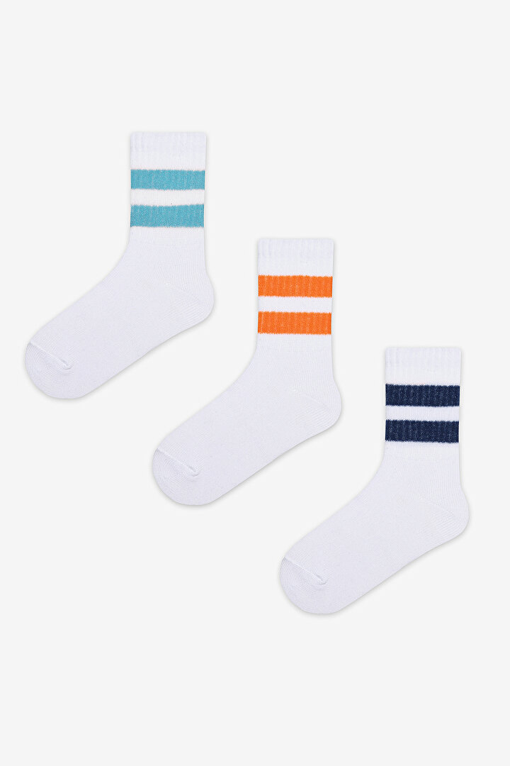 Boys Sporty Line 3in1 White Tennis Socket Socks - 1