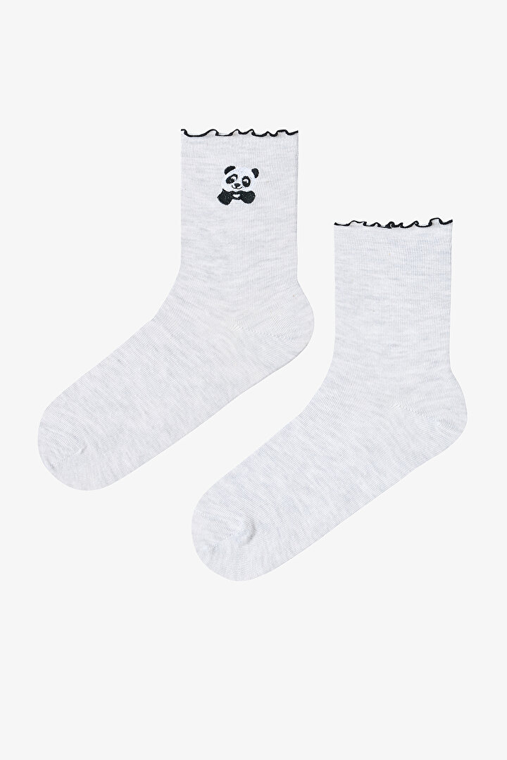 Siyah Gri Beyaz Frill Panda  2li Soket Çorap - 1