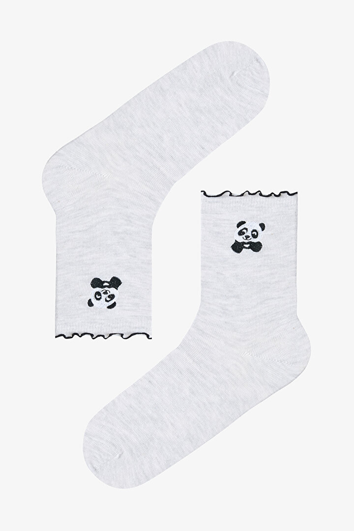 Siyah Gri Beyaz Frill Panda  2li Soket Çorap - 2