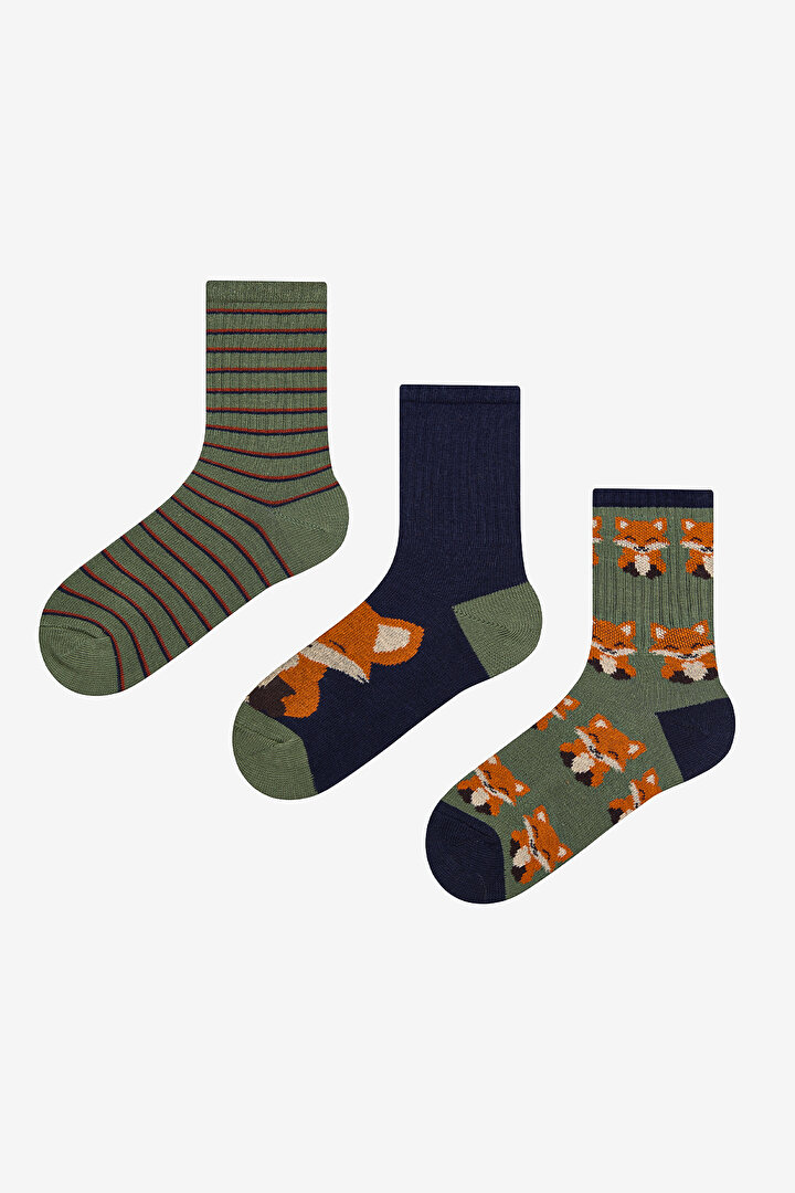 Boys Fox Navy  3in1 Socket Socks - 1