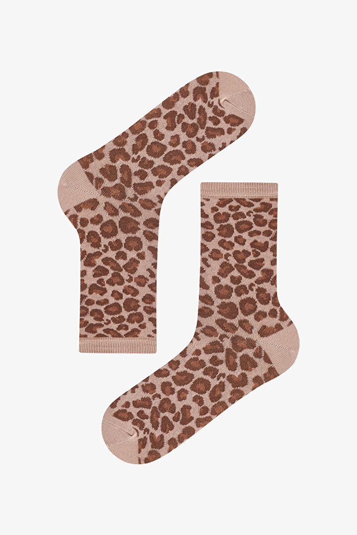 5 Çift Pamuklu Leopar Desenli Soket Çorap - 2