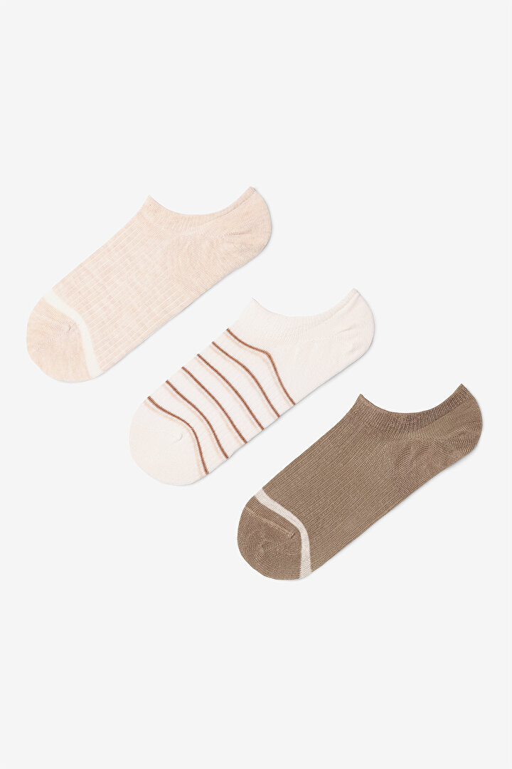 3 Çift Pamuklu Çizgili Sneaker Çorap - 1