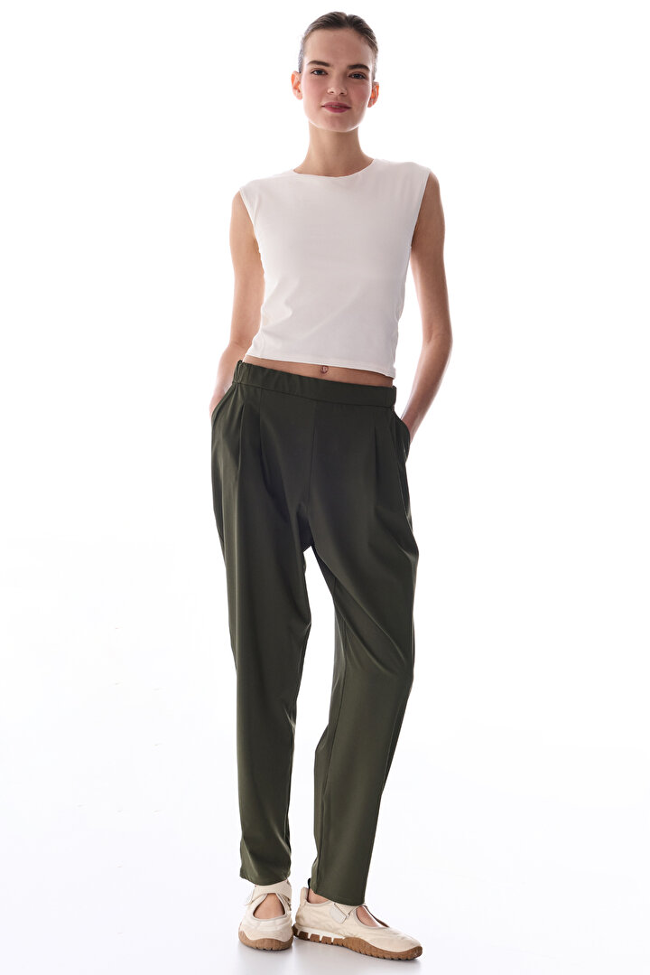 Haki Pileli Paraşüt Pantolon - 2