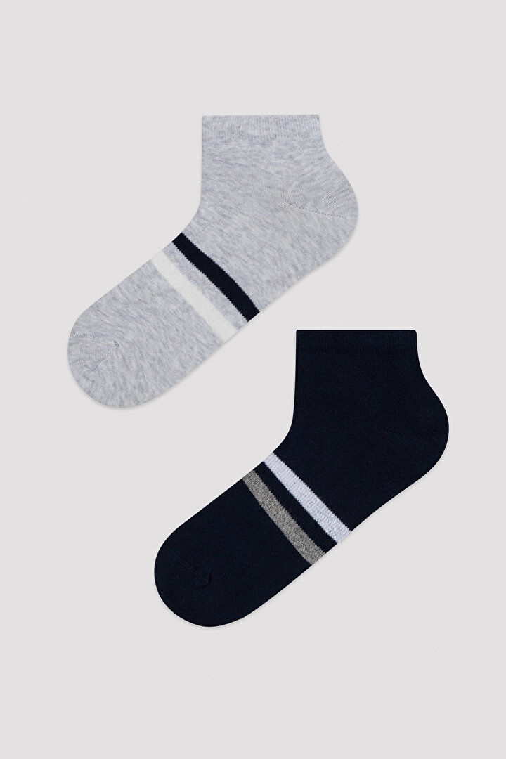 Çok Renkli Stripe Black White 2li Patik Çorap - 1
