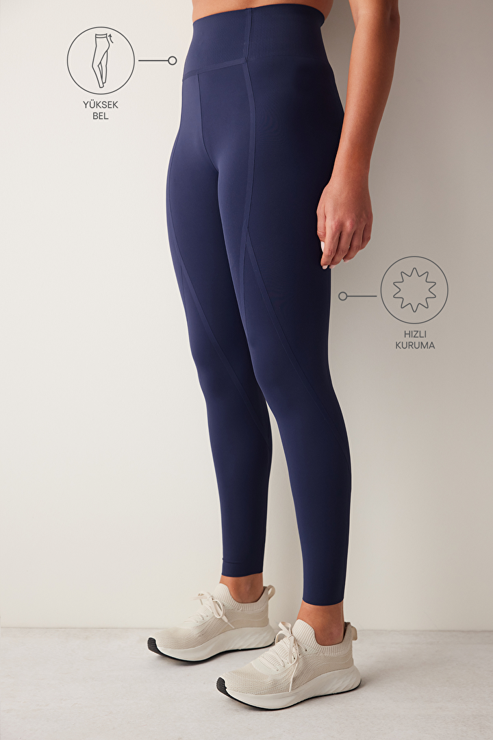 Bonding Detailed Active Navy Blue Legging - 2