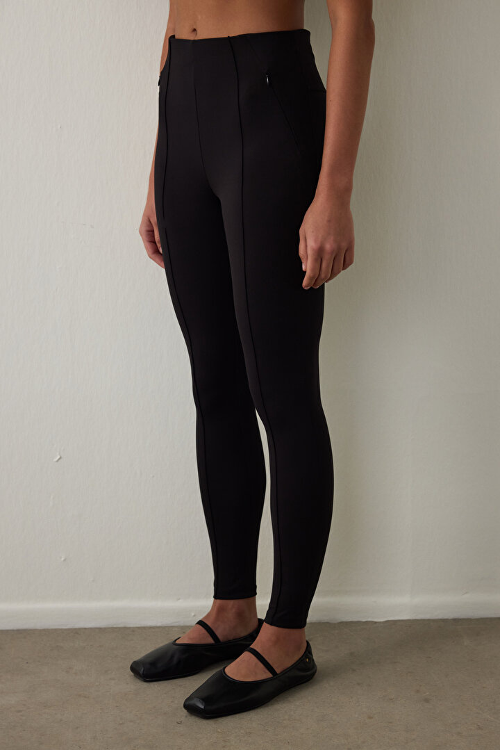 Black Hidden Pocket Look High Waist Leggings - 1