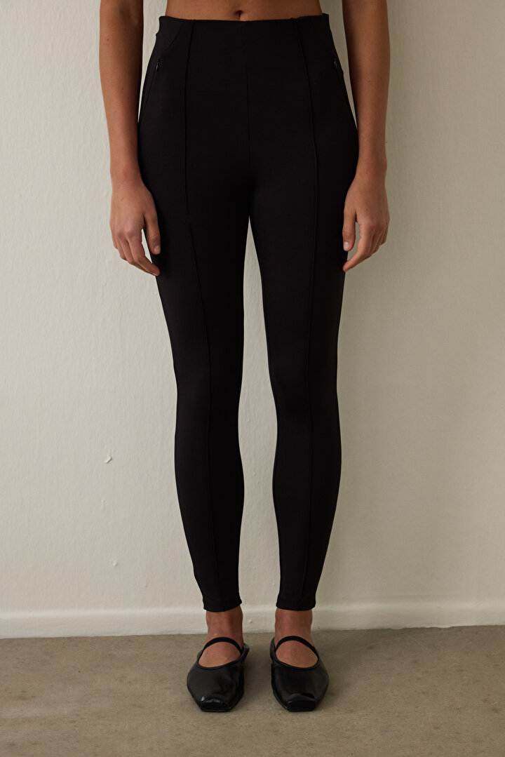 Black Hidden Pocket Look High Waist Leggings - 2