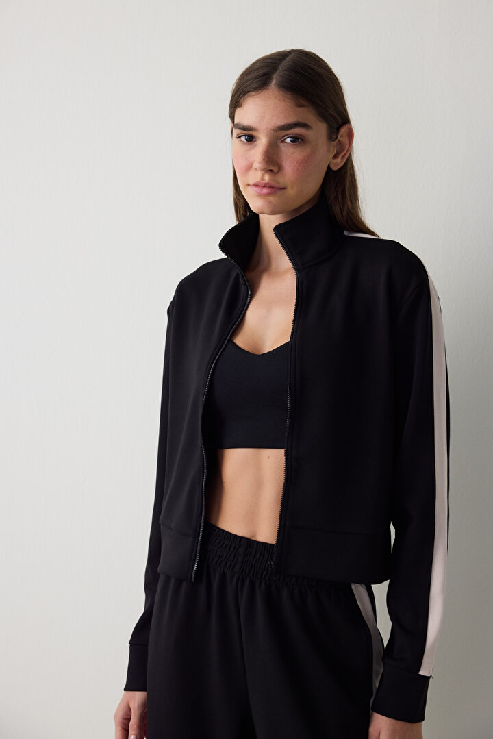 Siyah Silky Feel Dik Yaka Spor Ceket - 2