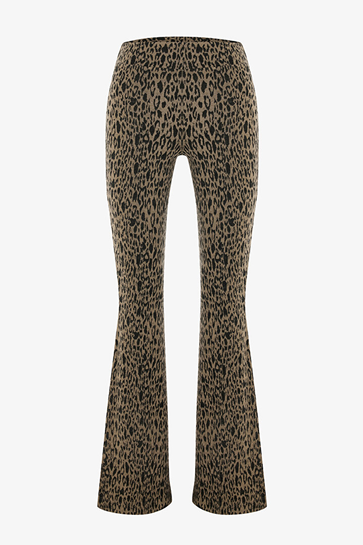 Leopar Desenli Yüksek Bel İspanyol Paça Pantolon - 2