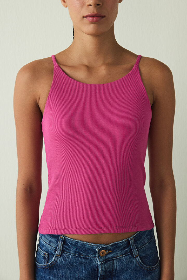 Fuşya Halter Yaka Kaplı Crop Büstiyer - 2