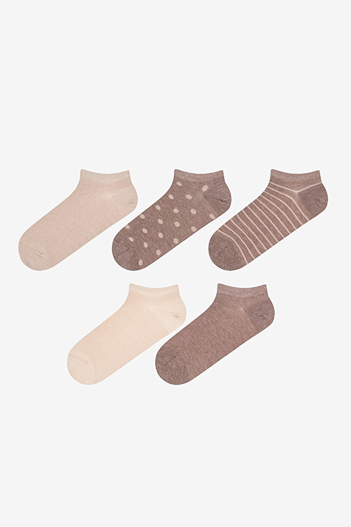 Dot Line 5in1 Brown Beige Liner Socks - 1