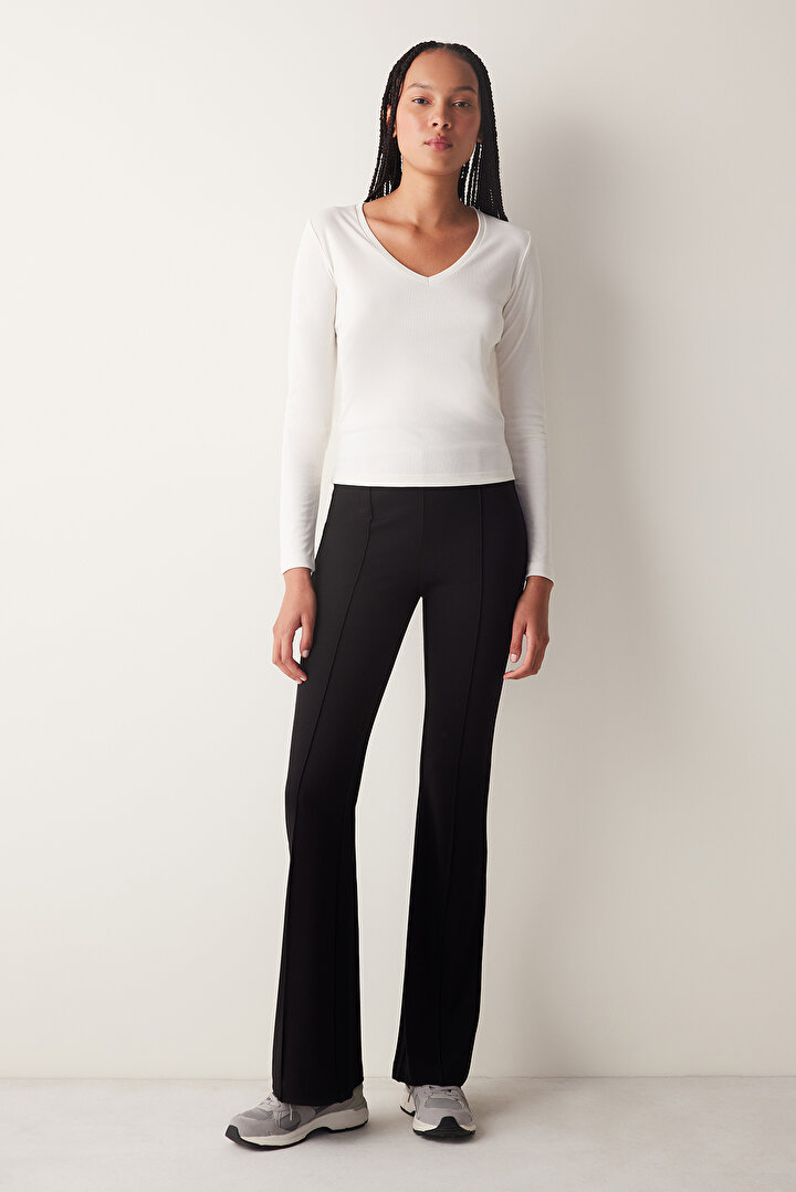 V Neck Modal Ecru Top - 1