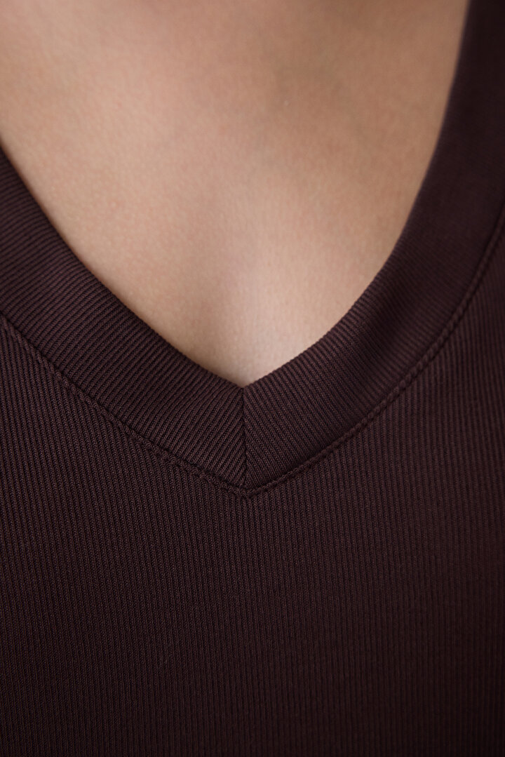 V Neck Brown Tee - 2