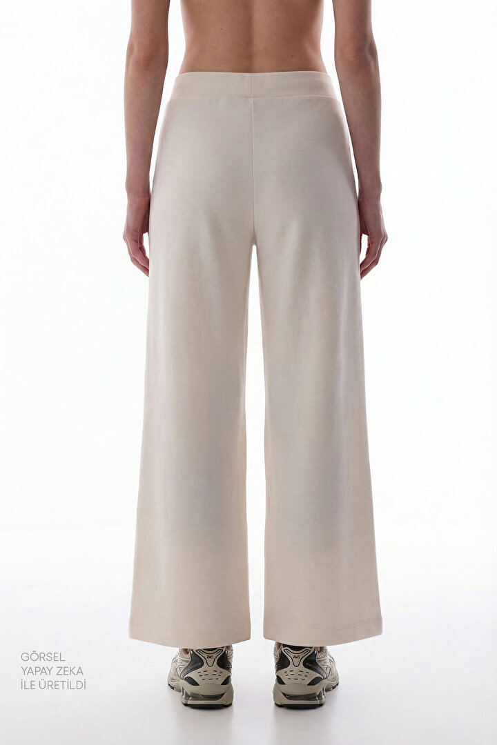 Beyaz Yüksek Bel Crop Modal Pantolon - 2