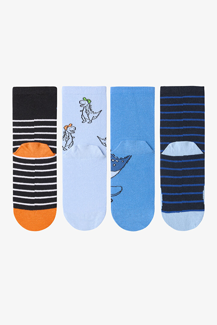 Boys Angry Dino Cotton 4-Pack Socket Socks - 2