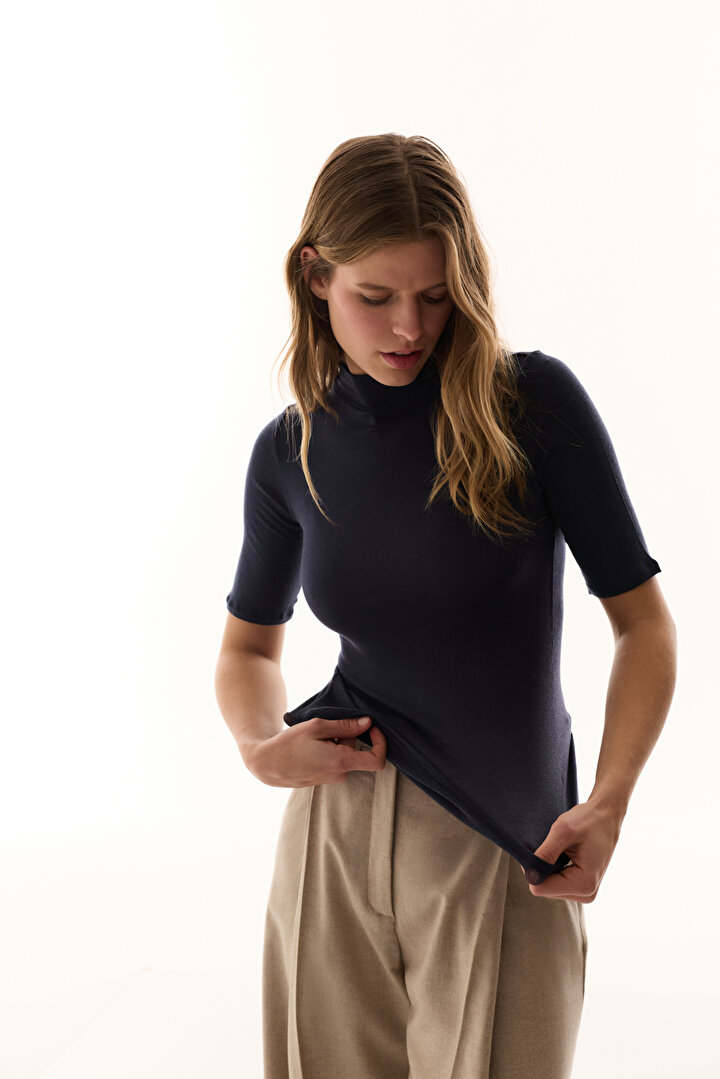 Navy Turtle Neck Cashmere Top - 2
