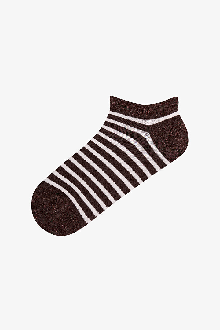 Brown Shiny Striped Cotton Glitter 3 Pack Liner Socks - 2