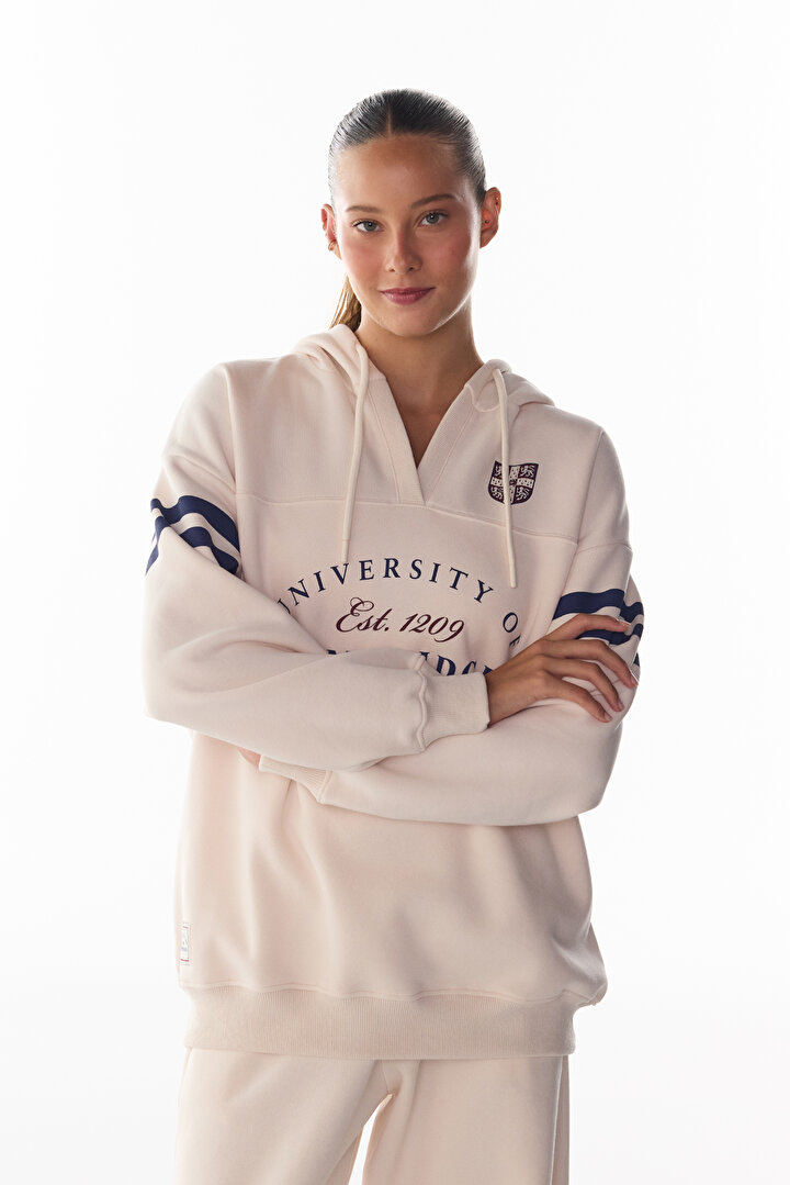 Ekru Cambridge V Yaka Uzun Kollu Sweatshirt - 1