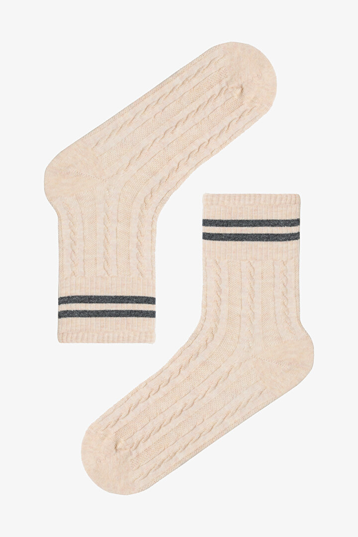 2 Çift Pamuklu Kendinden Desenli Soket Çorap - 3