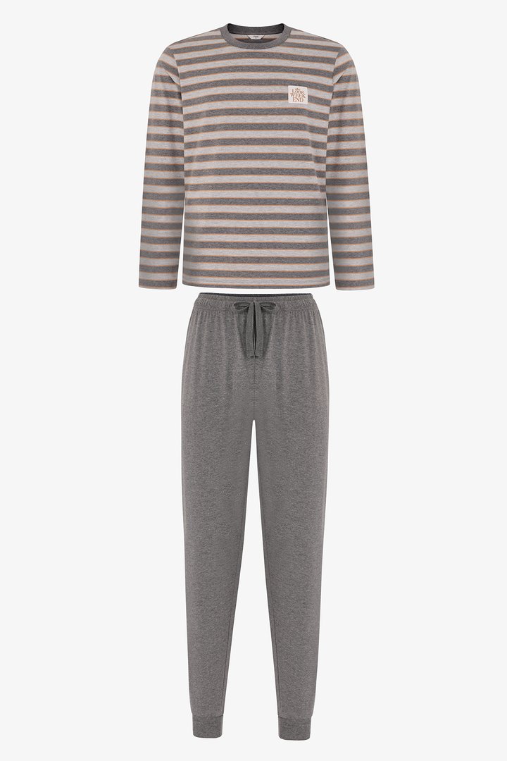 Erkek Weekend Line Çizgili Uzun Kollu Jogger Pijama Takımı - 1