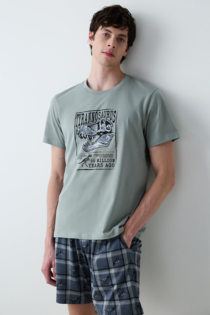 Dino Şortlu Çok Renkli Pijama Takımı - 1
