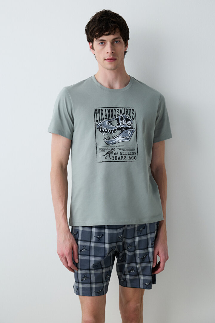 Dino Şortlu Çok Renkli Pijama Takımı - 2