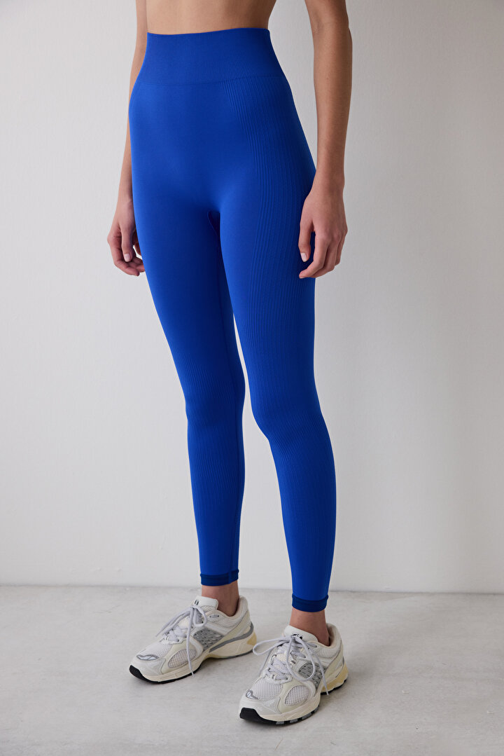 Sporty Contrast Saxe Blue Seamless Legging - 2