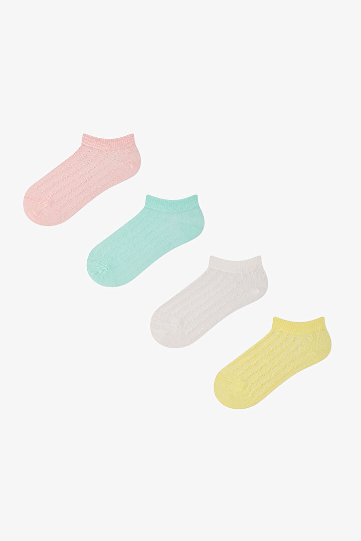 Renkli Kız Çocuk Tiny Braids 4 'lü Patik Çorap - 1