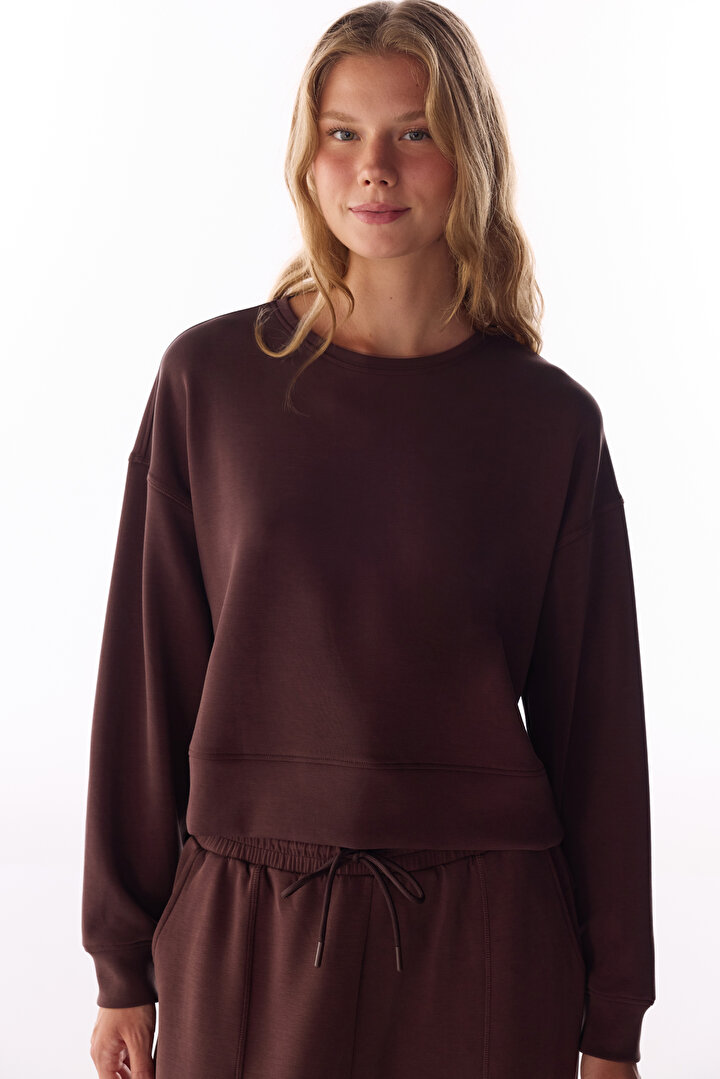 Kahverengi Modal Şardonlu Bisiklet Yaka Sweatshirt - 1