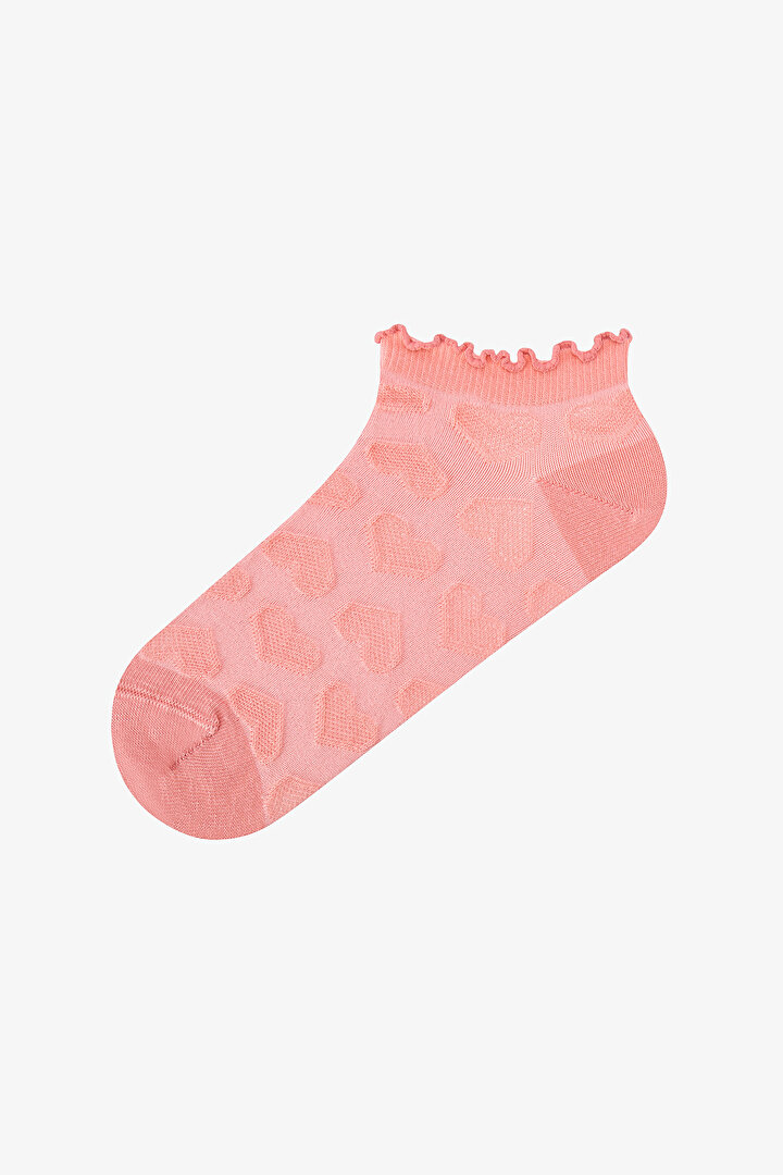 3 Çift Burun Dikişsiz Pamuklu Renkli Kendinden Kalp Desenli Fırfırlı Patik Çorap - 2