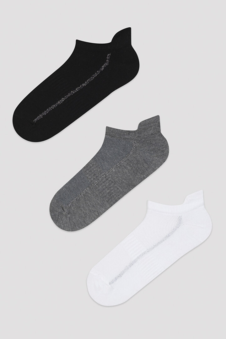 Siyah Gri Beyaz 3'lü Patik Çorap - 1