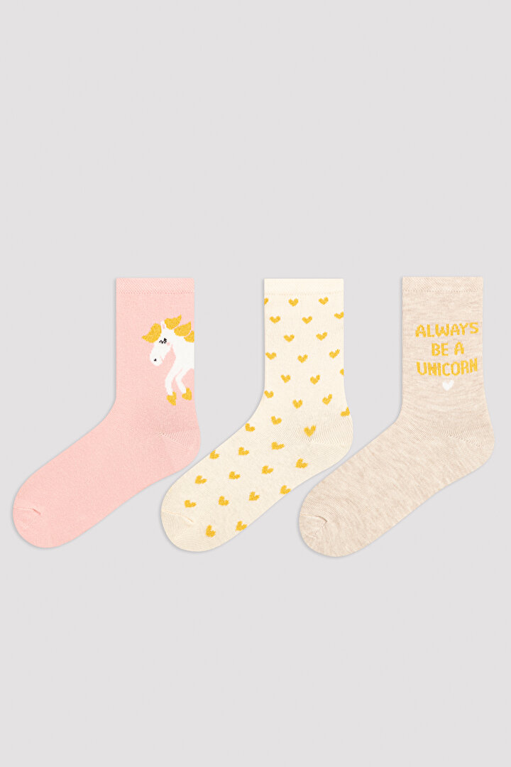 Kız Çocuk Prenses Unicorn 3Lü Soket Çorap - 1