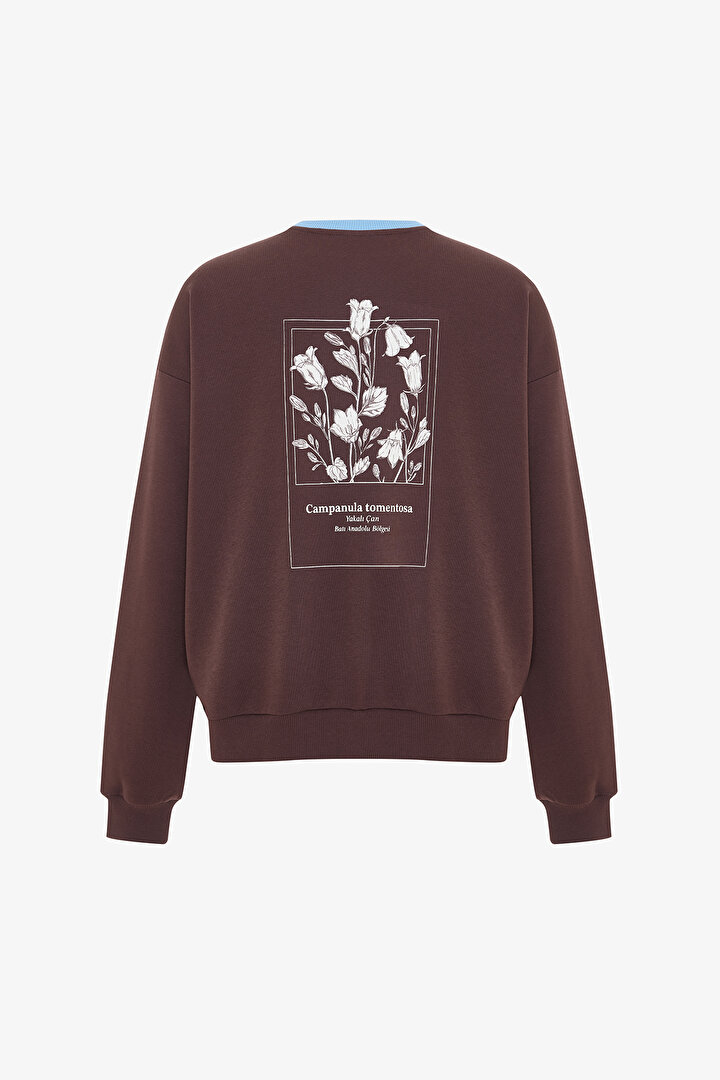Kahverengi Çiçek Desenli Yakalı Oversize Sweatshirt - Inspired by Flora - 2