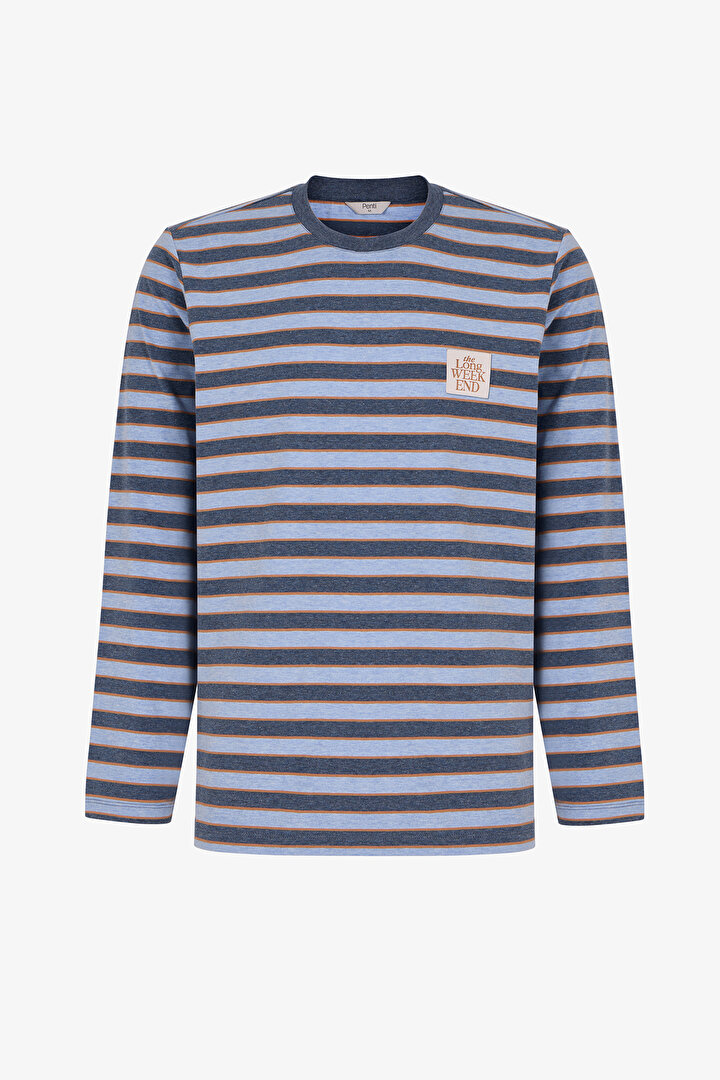 Erkek Blue Weekend Çizgili Uzun Kollu Jogger Pijama Takımı - 2