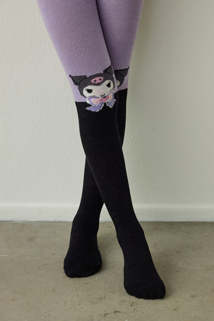 Black Girl Pretty Kuromi Cartoon Patterned 100 Denier Tights - 2