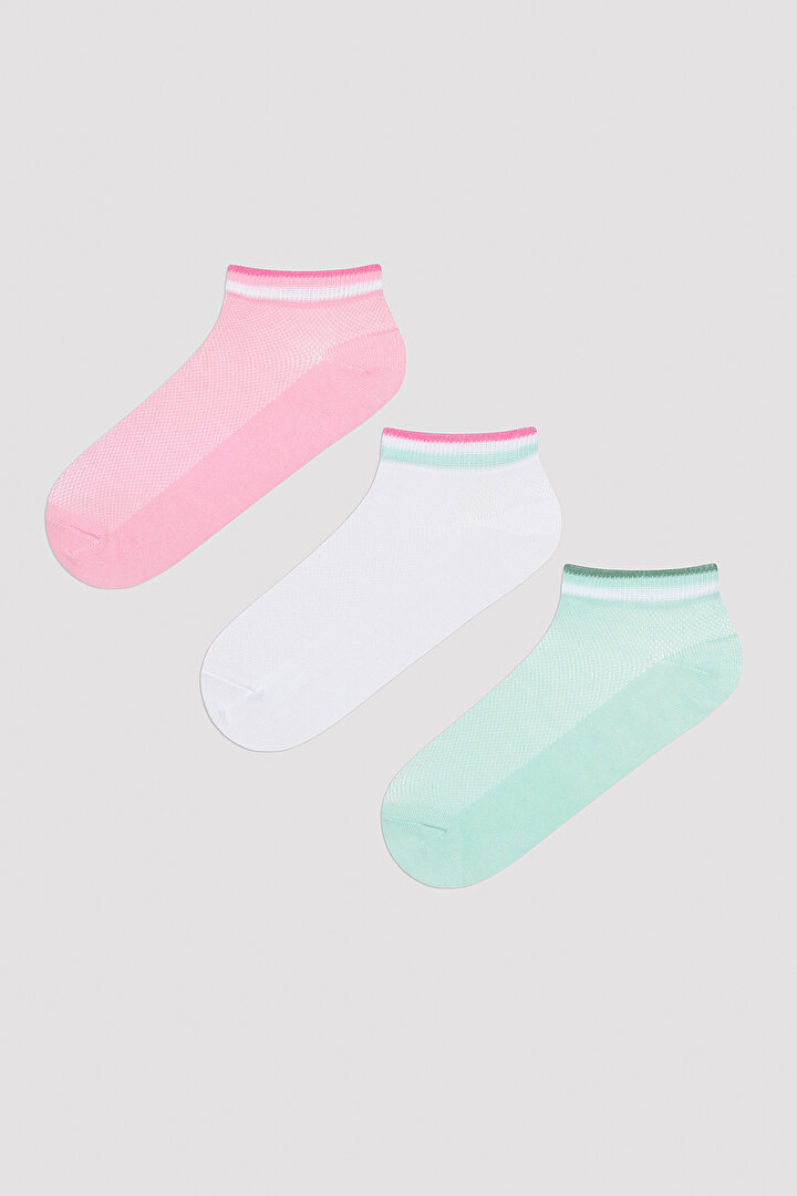 Soft Color Çizgili Mint 3lü Patik Çorap - 1
