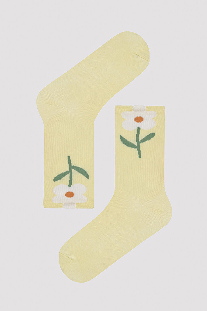Yellow Big Flower Socket Socks - 1