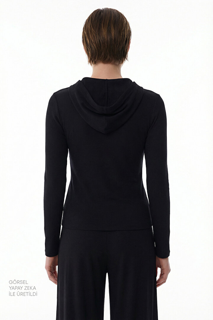 Black Long Sleeve Hooded Modal Sweatshirt - 2