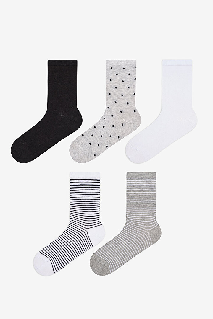 Stripe Dot 5in1 Grey Multi Colour Socket Socks - 1