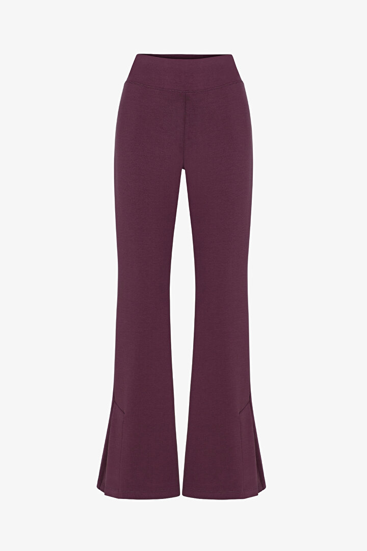 Burgundy Side Split Modal Flare Pants - 1