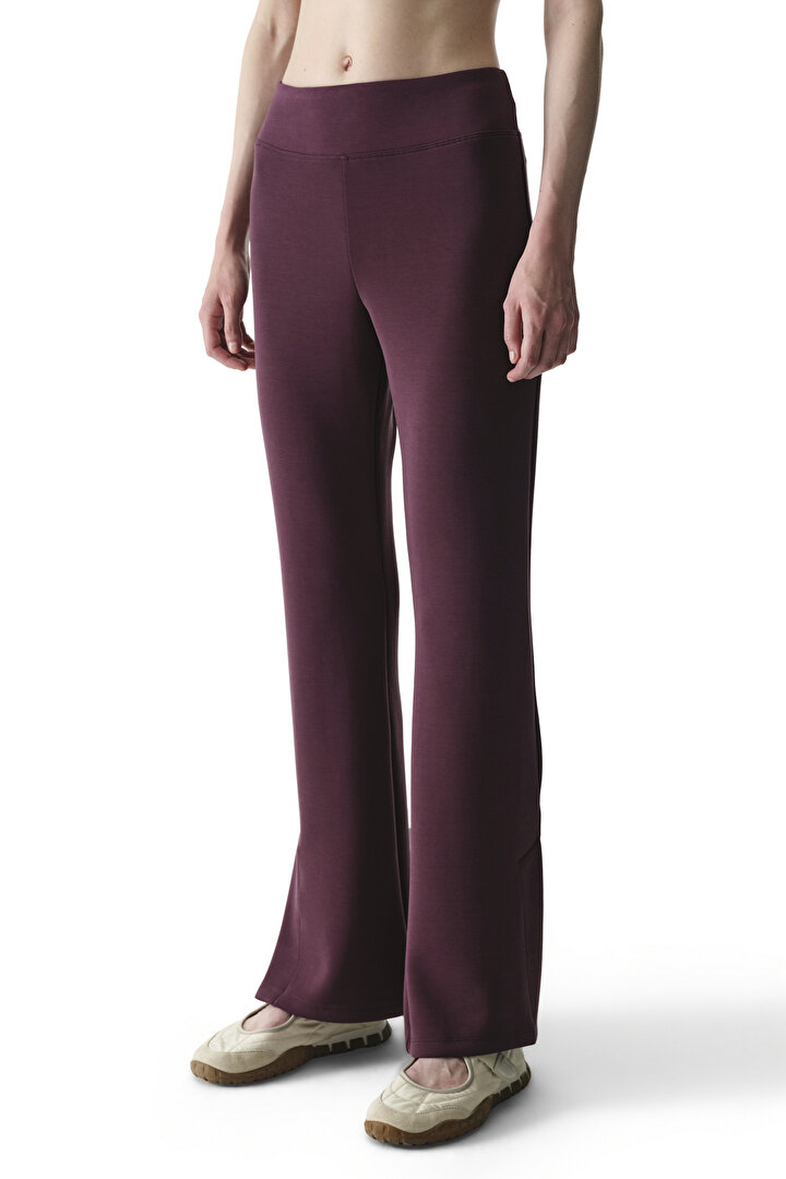 Burgundy Flare Slit Modal Pants - 2