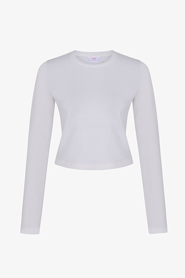 Pamuklu Ekru Bisiklet Yaka Üst - 1