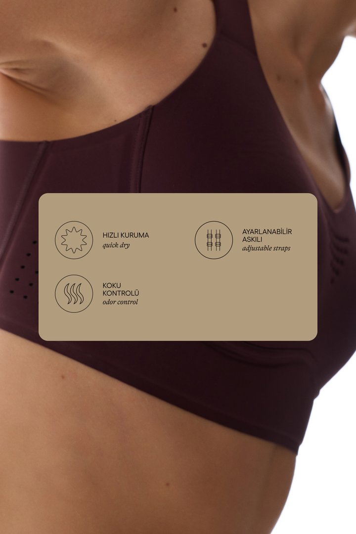 Dark Burgundy Sculpt Core Fixed Padding Sports Bra - 2
