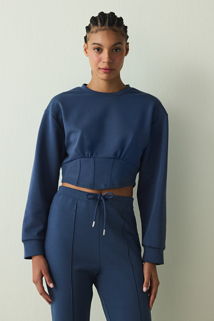 İndigo Belle Line Bisiklet Yaka Crop Sweatshirt - 1