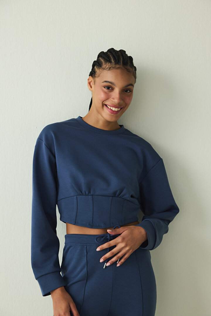 İndigo Belle Line Bisiklet Yaka Crop Sweatshirt - 2