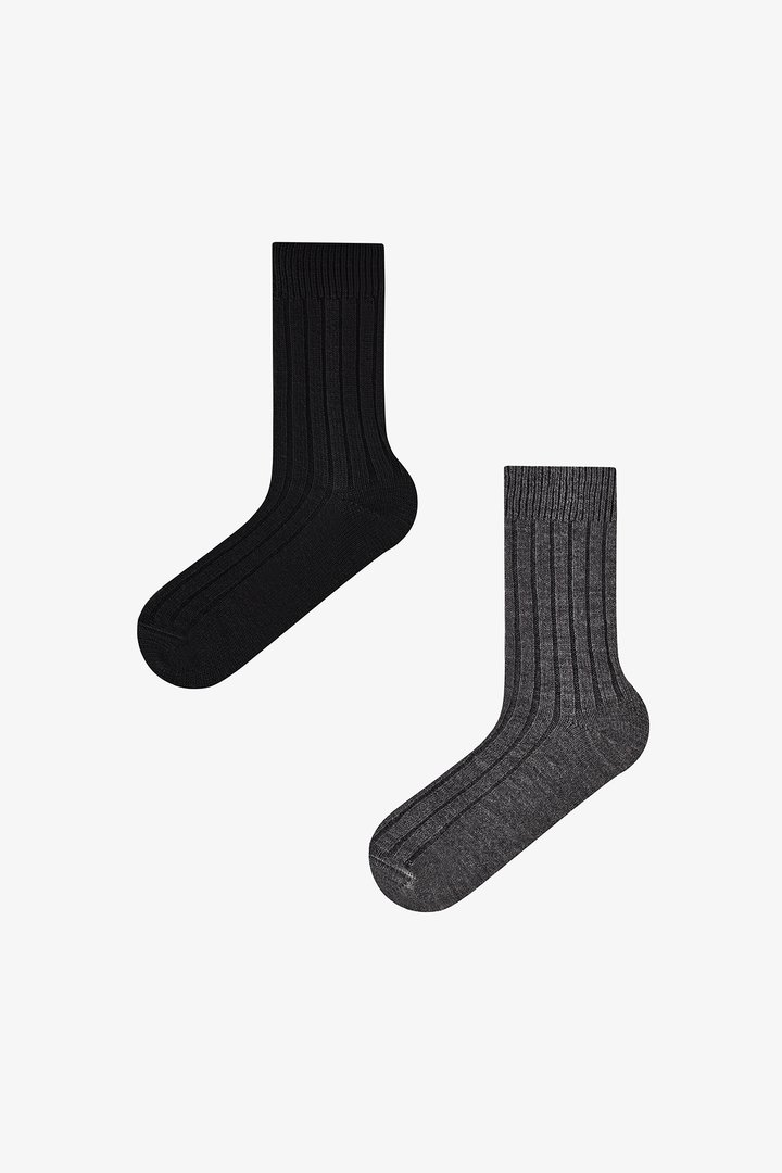 Men's Black Quiet Rib 2 Pack Ankle Socks - 1