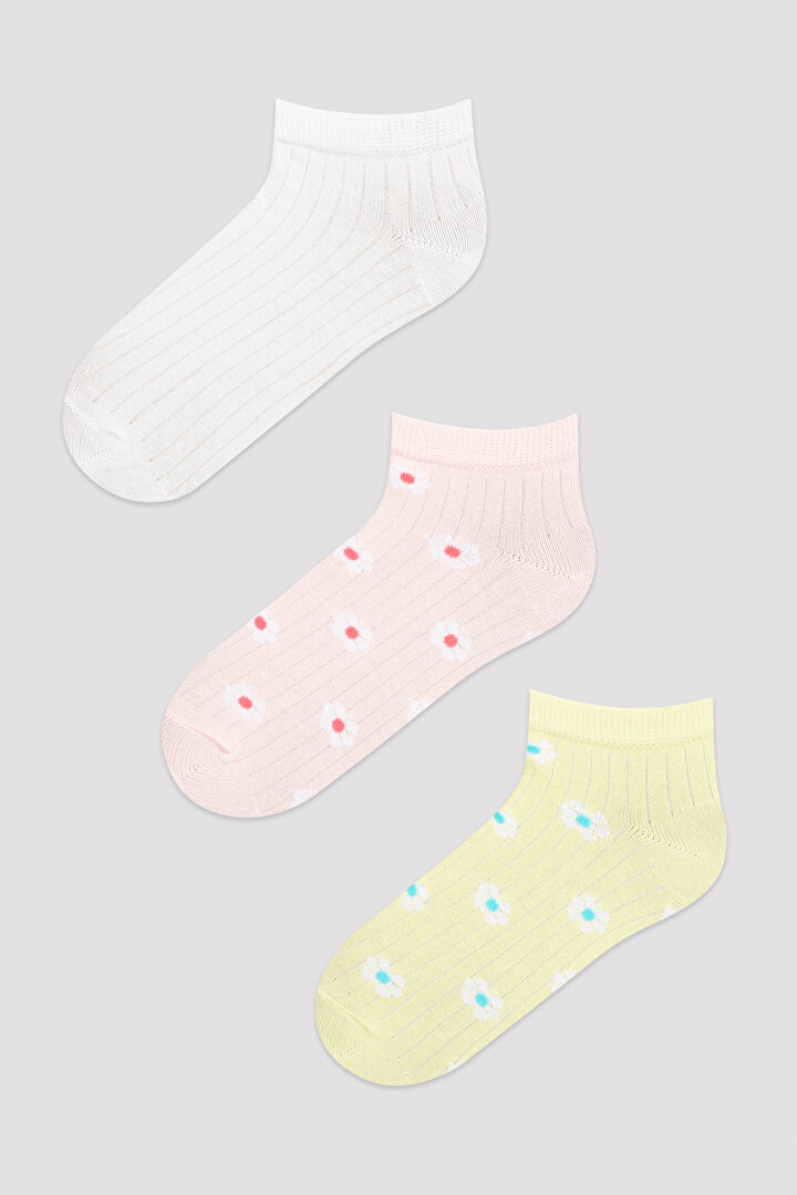 Çok Renkli Kız Çocuk Daisy 3lü Liner Çorap - 1